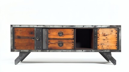 Industrial Style Reclaimed Wood and Metal Media Console