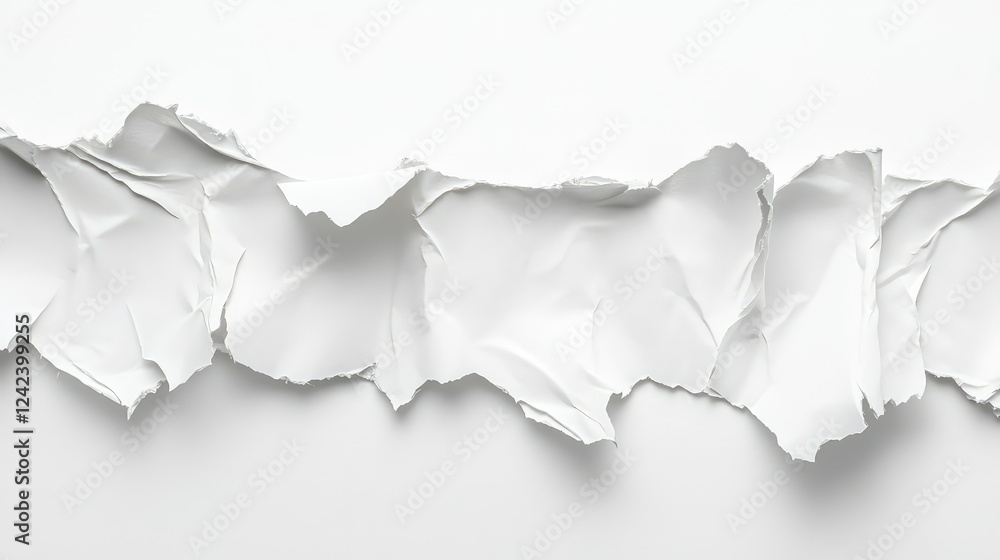 Poster crumpled white paper texture with torn edges isolated on clean background ideal for design, backgrou