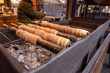 Traditional Trdelník Baking Over Open Fire In Christmas Market
