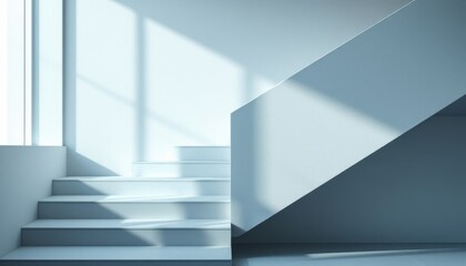 Obraz premium Minimalist sunlit staircase with geometric shadows in modern interior design