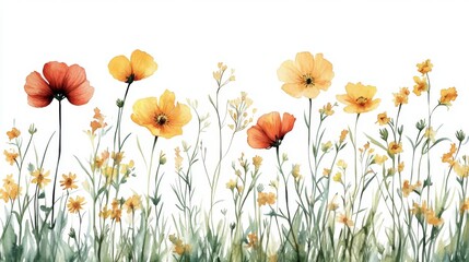 Naklejka premium Vibrant Floral Landscape in Watercolor