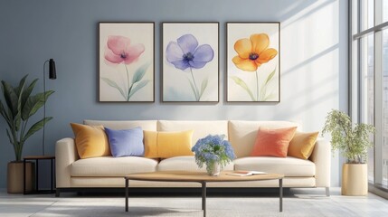 Elegant Living Room with Floral Art