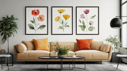 Stylish Living Room with Floral Art