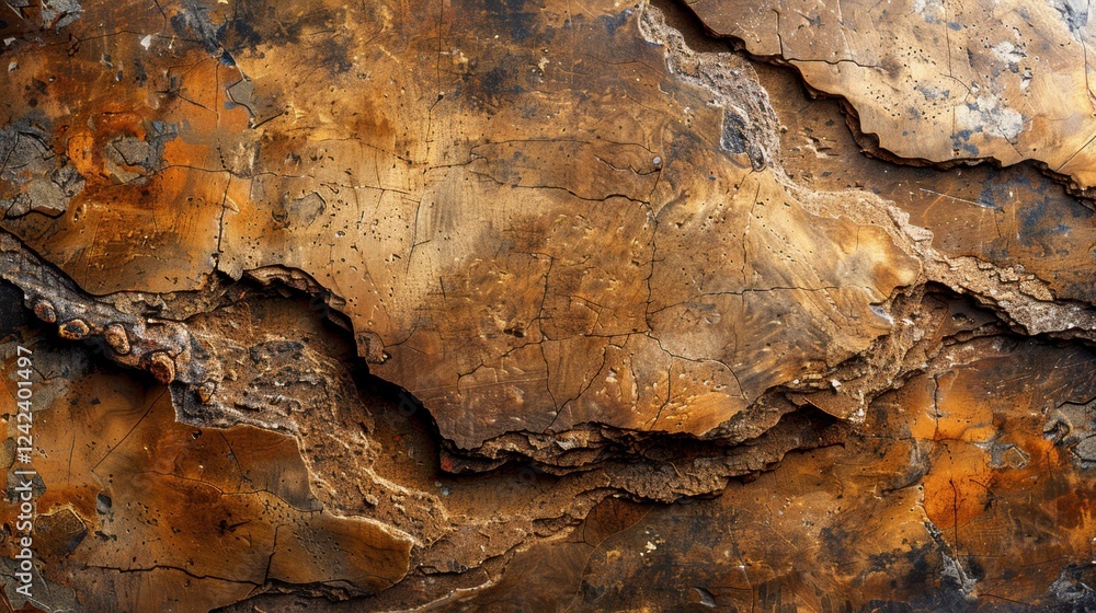 Poster abstract texture of weathered rusted metal layers with cracks and patterns