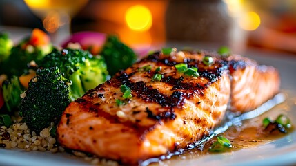  Photo of a Plate with Grilled Salmon, Broccoli, and Ancient Grains for a Nutritious Meal