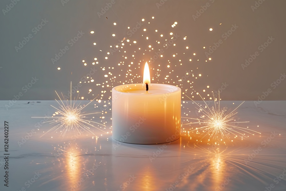 Poster radiant twinkle shadow effect with flickering candle sparks on pristine background
