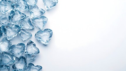 Heart-Shaped Crystal Decorations on a Soft Blue Background