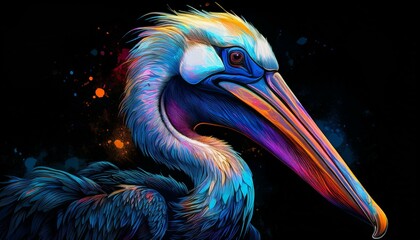 Pelican on a black background
