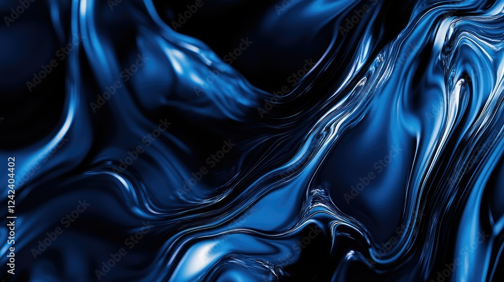 Poster abstract blue waves of liquid motion creating a mesmerizing visual effect with glossy surface and de