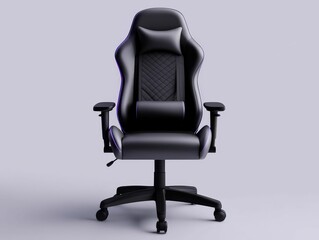 A sleek, ergonomic black gaming chair with adjustable armrests, designed for comfort during long hours of gaming or working.