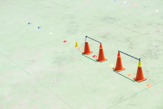Colorful Obstacle Course with Cones for Kids Training Activities - Powered by Adobe