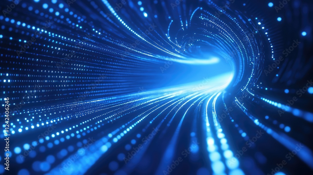 Poster dynamic flow of light particles in a futuristic digital environment creating a sense of motion and d