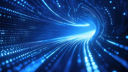 Fototapeta premium Dynamic Flow of Light Particles in a Futuristic Digital Environment Creating a Sense of Motion and Depth with Vibrant Blue and Abstract Visual Effects