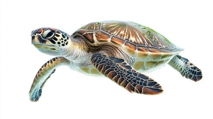 Realistic Illustration of a Sea Turtle Swimming Gracefully Underwater, Capturing the Intricacies of its Shell Patterns and Natural Beauty in Stunning Detail