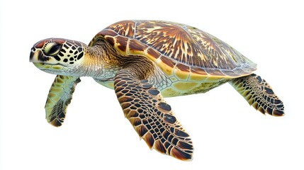 Realistic 3D Render of a Sea Turtle Gliding Gracefully Through the Clear Ocean Waters, Showcasing Its Intricate Shell Patterns and Vibrant Colors