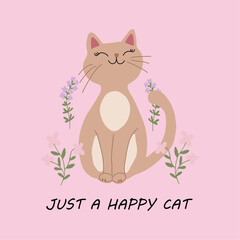 free vector cute cat and text design.