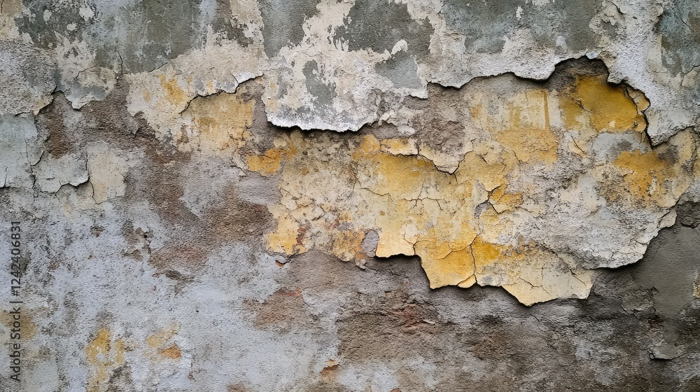 Poster textured wall surface with peeling paint and rustic color variations displaying natural weathering a