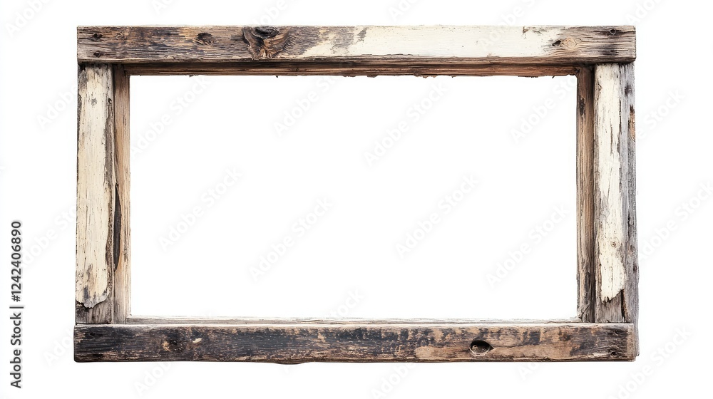 Poster rustic wooden frame isolated on white background ideal for displaying photographs and artwork in a v