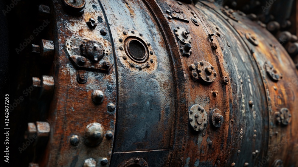 Aufkleber Detailed view of a worn and aged industrial machine part with rust