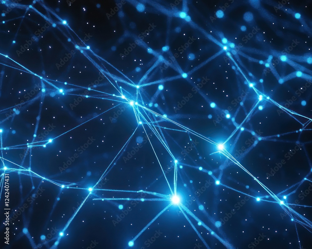 Poster glowing network of connected points with starlit background, suitable for technology concepts