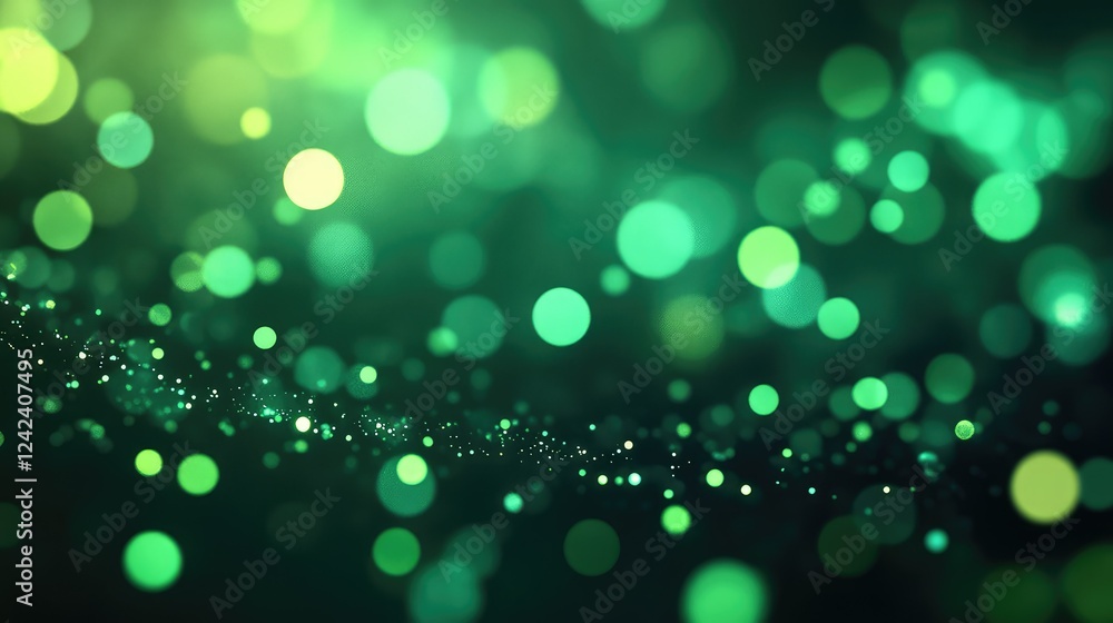 Poster abstract green bokeh background with glowing circles and soft light effects creating a dreamy and at