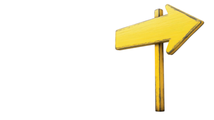 Bright yellow arrow sign on a dark background, symbol of direction and guidance