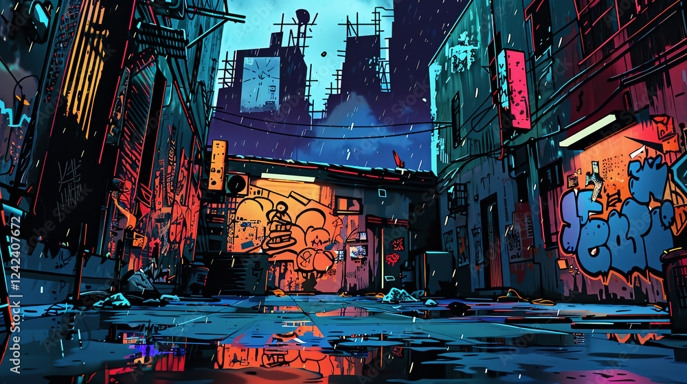 Aufkleber capture the chilling atmosphere of a deserted urban environment with a unique mix of vector art and 