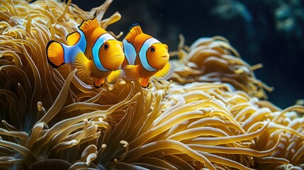 Vibrant Clownfish Swimming Among Colorful Sea Anemone in a Stunning Underwater Ecosystem Capturing Marine Life's Beauty and Diversity in Crystal Clear Waters