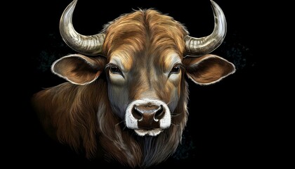 Naklejka premium Banteng on a black background