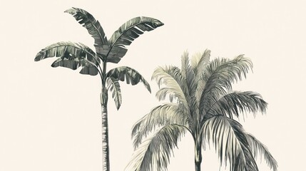 Obraz premium Tropical palm trees, serene background, nature illustration, home decor