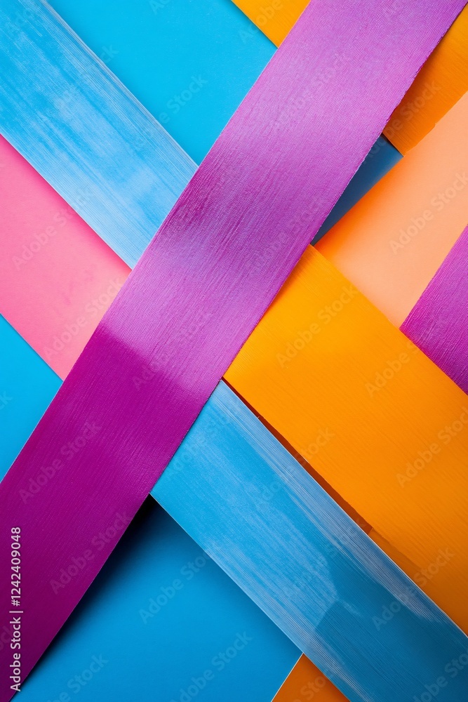Poster vibrant and modern abstract composition created by colorful intertwined stripes forming a geometric 