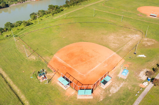 Aerial View of Baseball Field Near Riverbank in Green Park