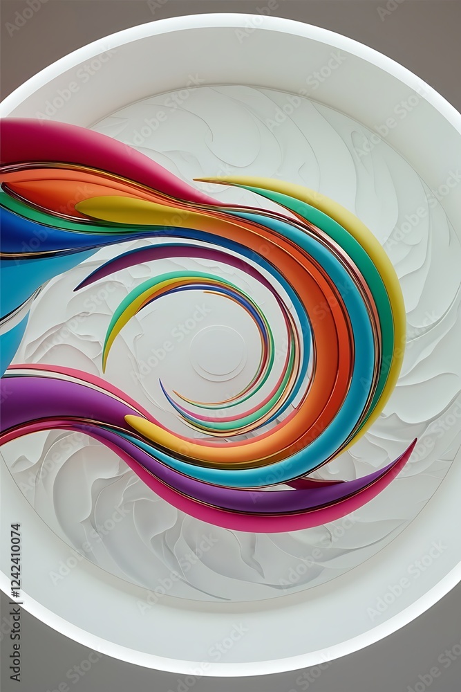 Poster abstract curved shapes. white circular background. abstract background