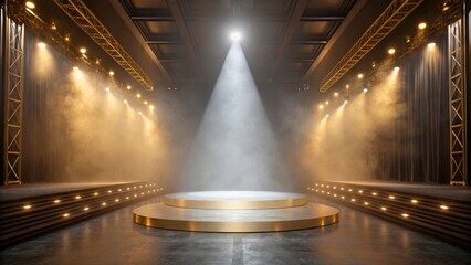 Elegant Stage with Dramatic Lighting and Smoke Effect for Performance or Event in 3D