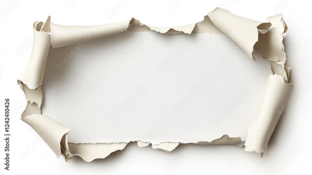 Poster torn ripped sheet of paper with soft edges on a white background ideal for adding text or graphics, 
