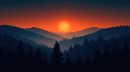 Obraz premium Majestic Sunset Over Silhouetted Mountain Range