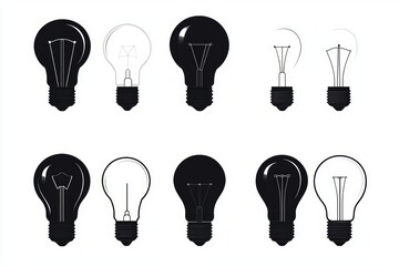 Innovative Lightbulb Illustrations: A Collection of Black and White Lightbulb Designs