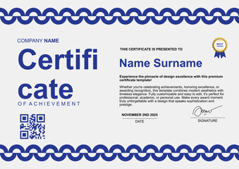 simple template minimalist certificate blue color with circle ornaments 