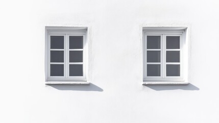 Fototapeta premium Two white windows on a white wall.