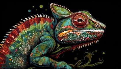 Fototapeta premium Chameleon on a black background