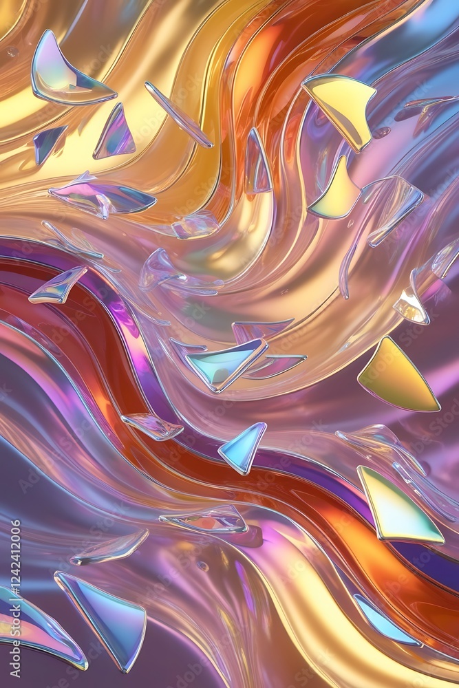 Poster abstract 3d background bright glass colorful gradient fluid wave render texture