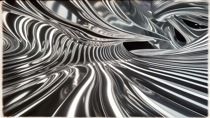 Metallic abstract wavy stripes background. Shiny metal striped surface. Abstract futuristic white silver architecture background. Modern design with wavy pattern