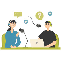 Illustration of Person Podcast. Vector Character in Simple Cartoon Design.