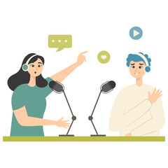 Illustration of Person Podcast. Vector Character in Simple Cartoon Design.