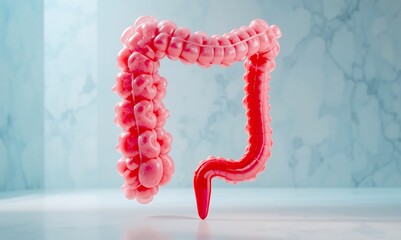 Abstract representation of the human colon, highlighting inflammation related to colitis, in a medical illustration style.