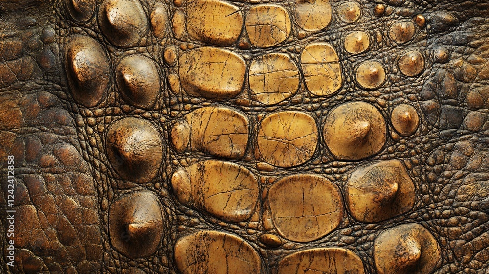 Poster Close up view of brown crocodile leather texture showing scales, creating a unique and interesting pattern