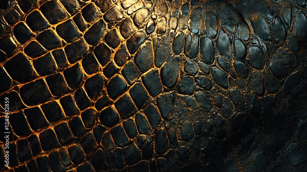 Aufkleber closeup of a reptile skin texture background with golden seams, creating a luxurious and exotic look