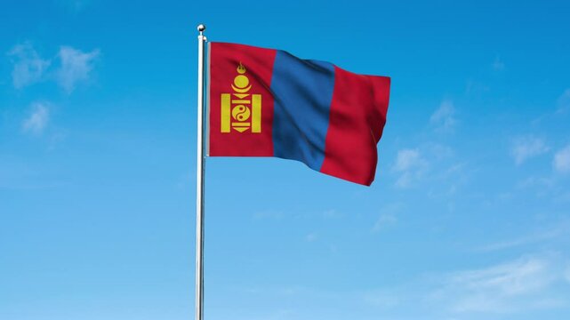 High detailed flag of Mongolia. National Mongolia flag. Asia. 3D Render.