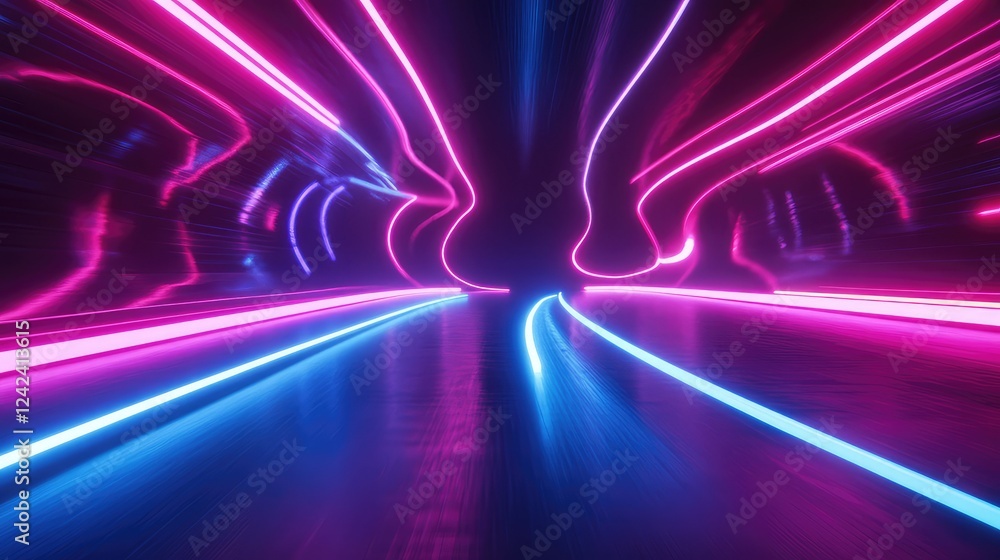 Poster abstract neon light trails in a dark space creating a futuristic and dreamlike atmosphere with vibra