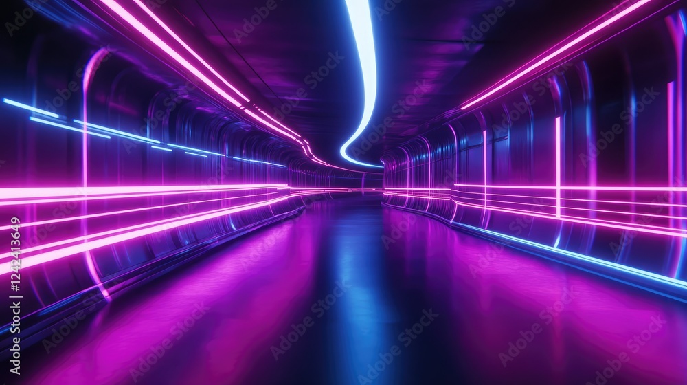 Poster futuristic neon tunnel with vibrant colored lights creating a dynamic and energetic atmosphere for m